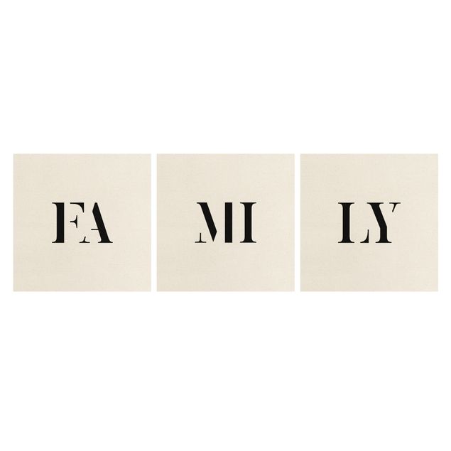 Bilder auf Leinwand Buchstaben FAMILY Schwarz Set I