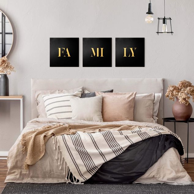 Moderne Leinwandbilder Wohnzimmer Buchstaben FAMILY Weiß Set I