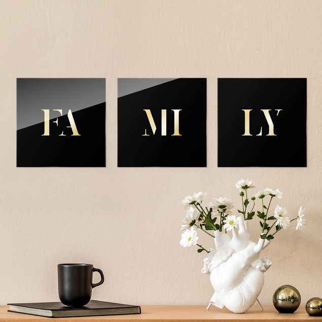 Glasbild Spruch Buchstaben FAMILY Weiß Set I