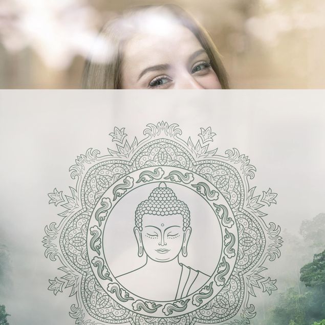XXL Fensterbilder Buddha Mandala im Nebel