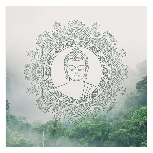 Fensterfolien Buddha Mandala im Nebel
