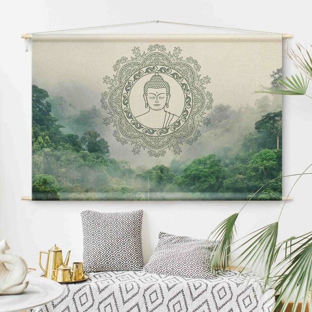 Moderne Wandteppiche Buddha Mandala im Nebel