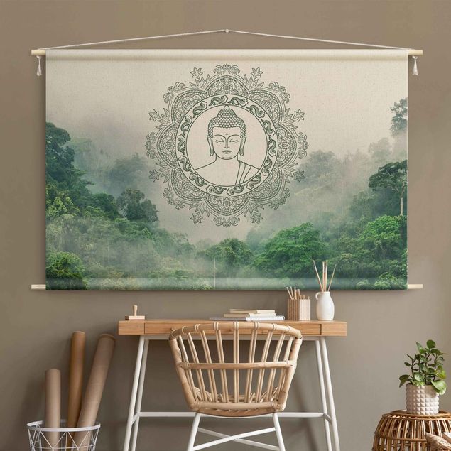 Wandbehang Natur Buddha Mandala im Nebel