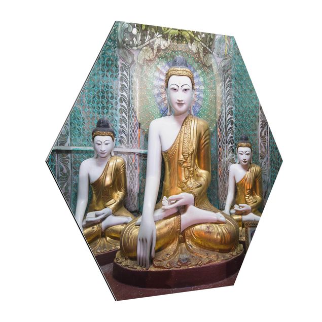 Hexagon Bild Alu-Dibond - Buddha Statuen