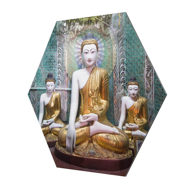 Hexagon Bild Alu-Dibond - Buddha Statuen