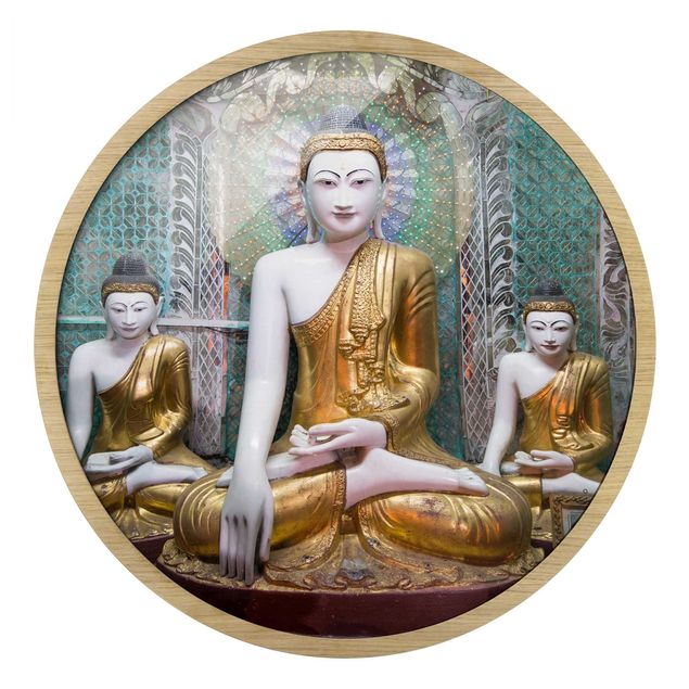Rundes Gerahmtes Bild - Buddha Statuen