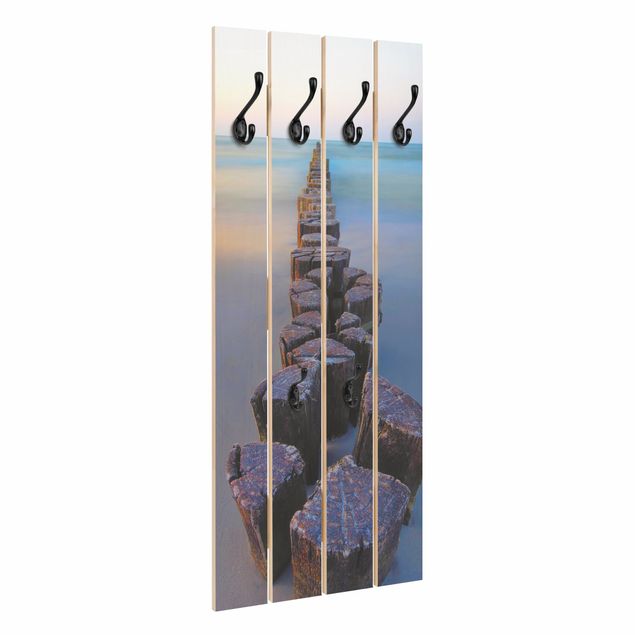 Wandgarderobe Holzpalette - Buhnen bei Sonnenuntergang am Meer