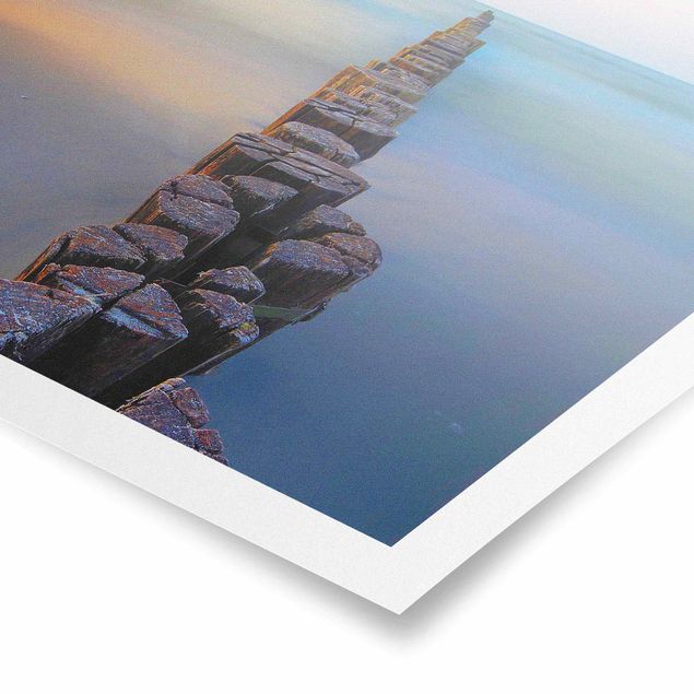Poster - Buhnen bei Sonnenuntergang am Meer - Quadrat 1:1