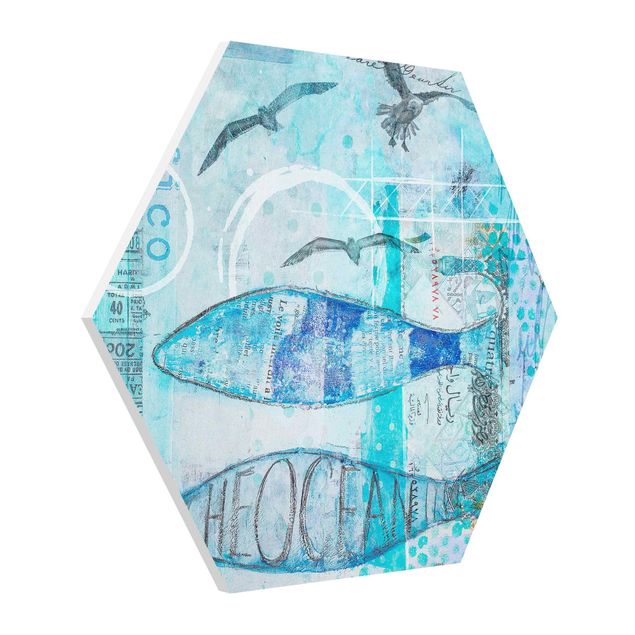 Hexagon Bilder Bunte Collage - Blaue Fische