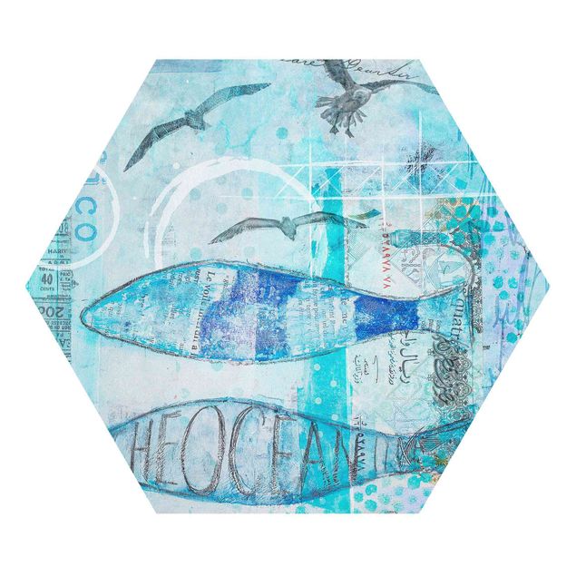 Hexagon-Forexbild - Bunte Collage - Blaue Fische
