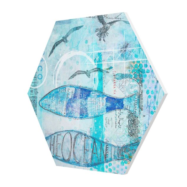 Hexagon-Forexbild - Bunte Collage - Blaue Fische