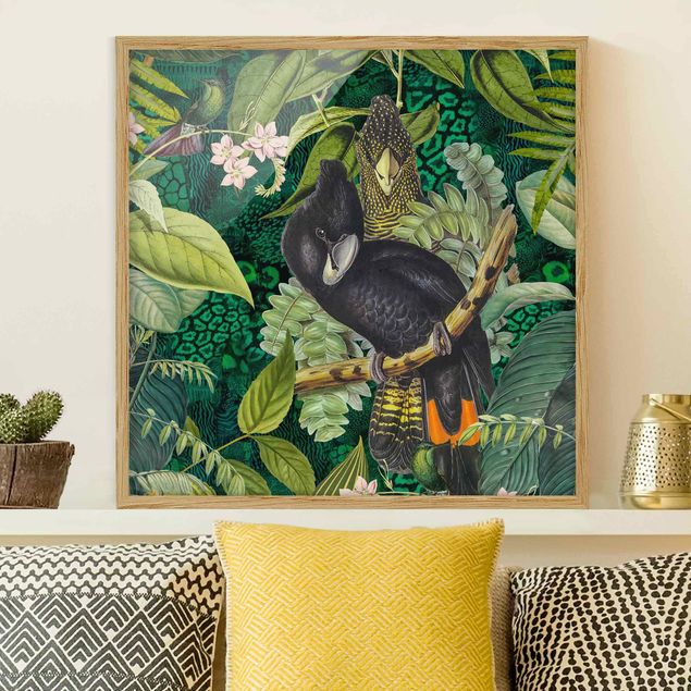 Wandbilder Tiere Bunte Collage - Kakadus im Dschungel