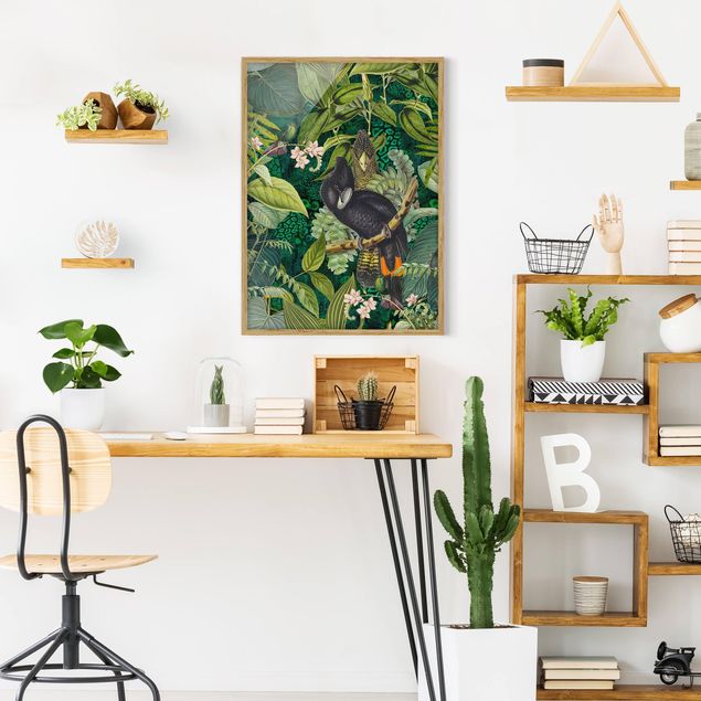 Blumen Bilder mit Rahmen Bunte Collage - Kakadus im Dschungel