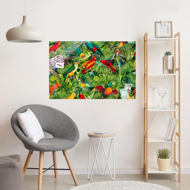 Wandbilder Tiere Bunte Collage - Papageien im Dschungel