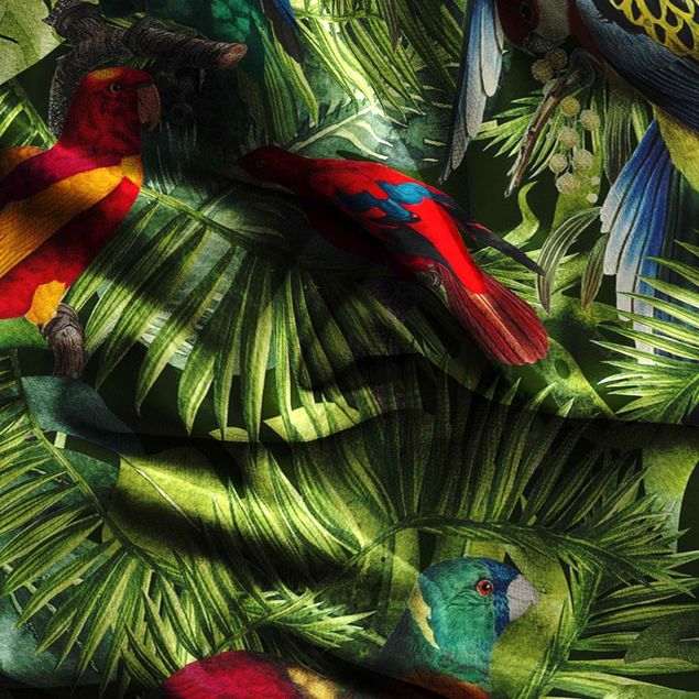 Vorhänge Fenster Bunte Collage - Papageien im Dschungel