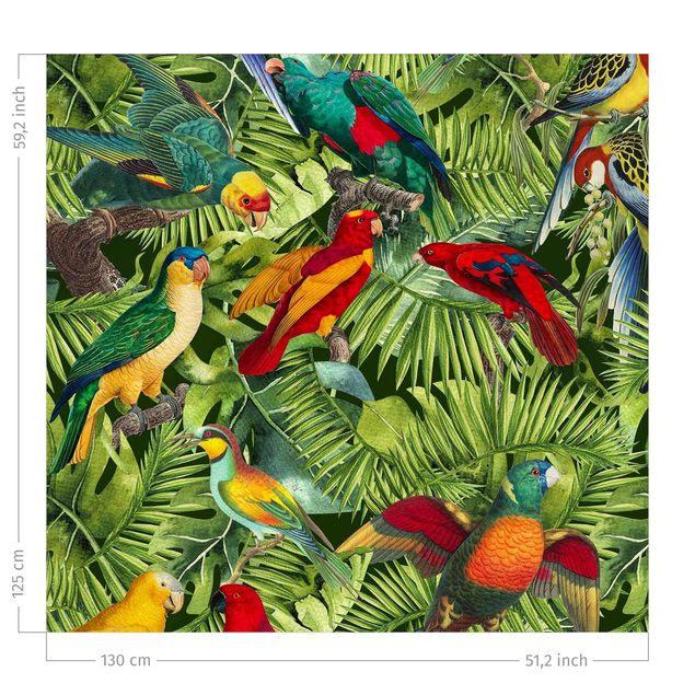 Vorhang Blumen Bunte Collage - Papageien im Dschungel