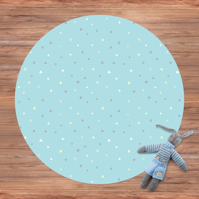 outdoor-teppich wetterfest Bunte gezeichnete Pastelldreiecke auf Blau