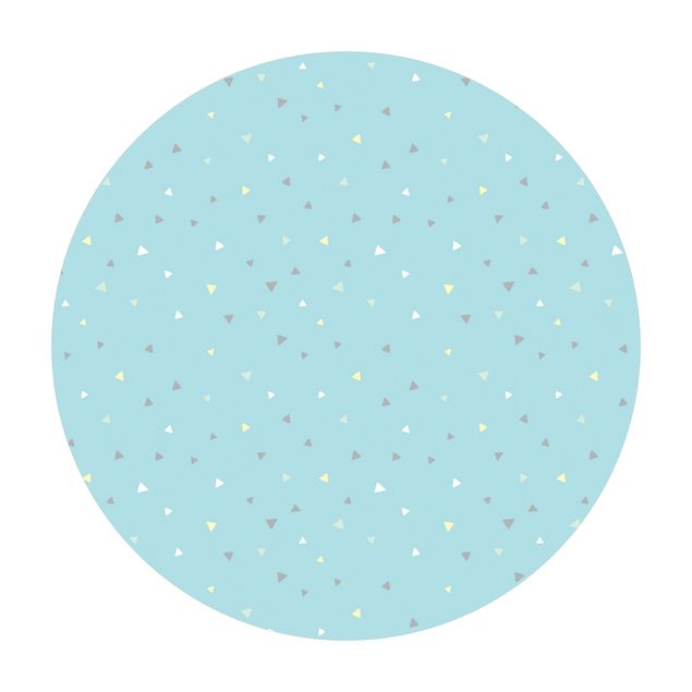 Runder Vinyl-Teppich - Bunte gezeichnete Pastelldreiecke auf Blau