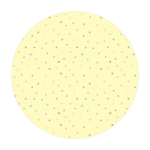 Runder Vinyl-Teppich - Bunte gezeichnete Pastelldreiecke auf Gelb