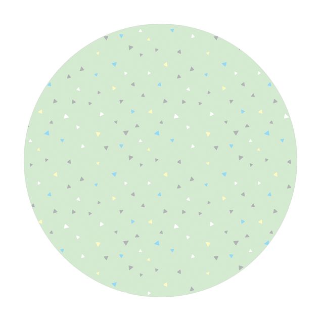 Runder Vinyl-Teppich - Bunte gezeichnete Pastelldreiecke auf Grün