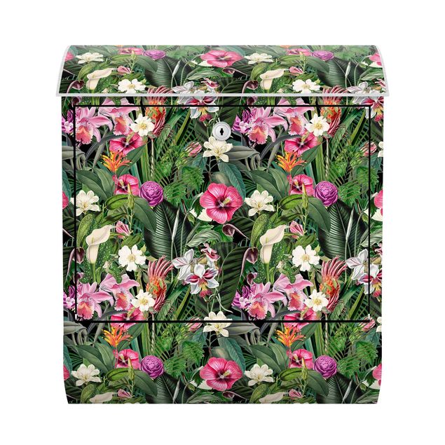 Briefkasten mehrfarbig Bunte tropische Blumen Collage
