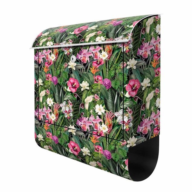 Designer Briefkasten Bunte tropische Blumen Collage