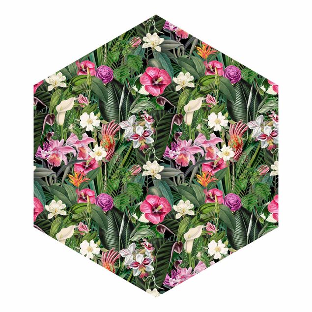 Wandtapete Design Bunte tropische Blumen Collage