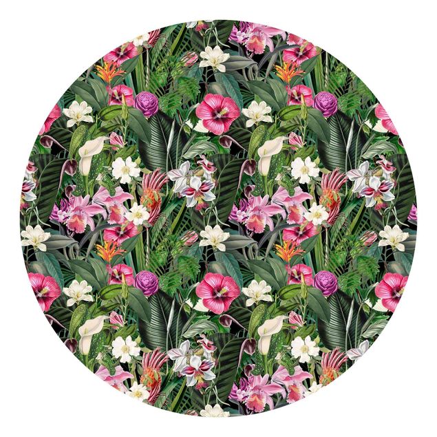 Tapeten modern Bunte tropische Blumen Collage