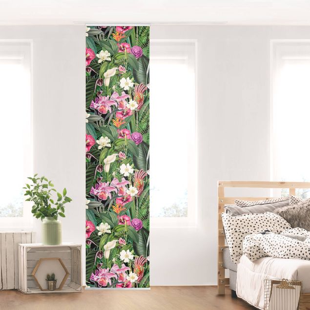 Schiebegardinen 2er Set Bunte tropische Blumen Collage