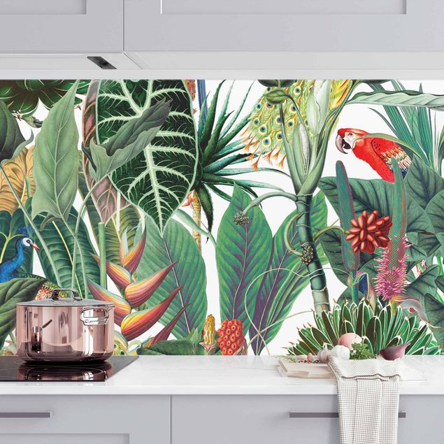 Küchenrückwand - Bunter tropischer Regenwald Muster II