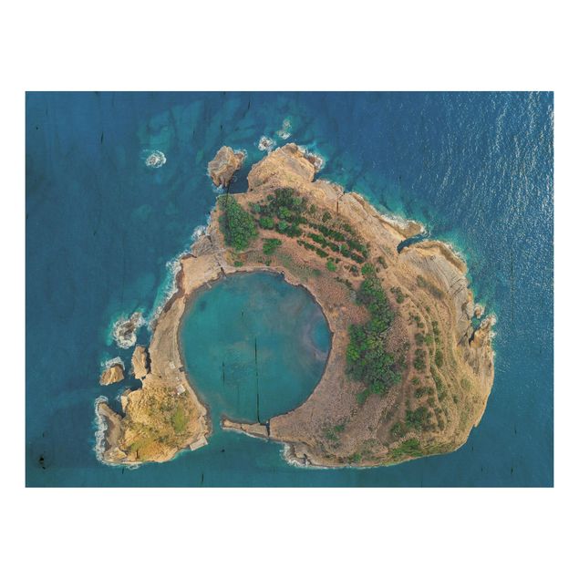 Maritime Bilder auf Holz Luftbild - Die Insel Vila Franca do Campo