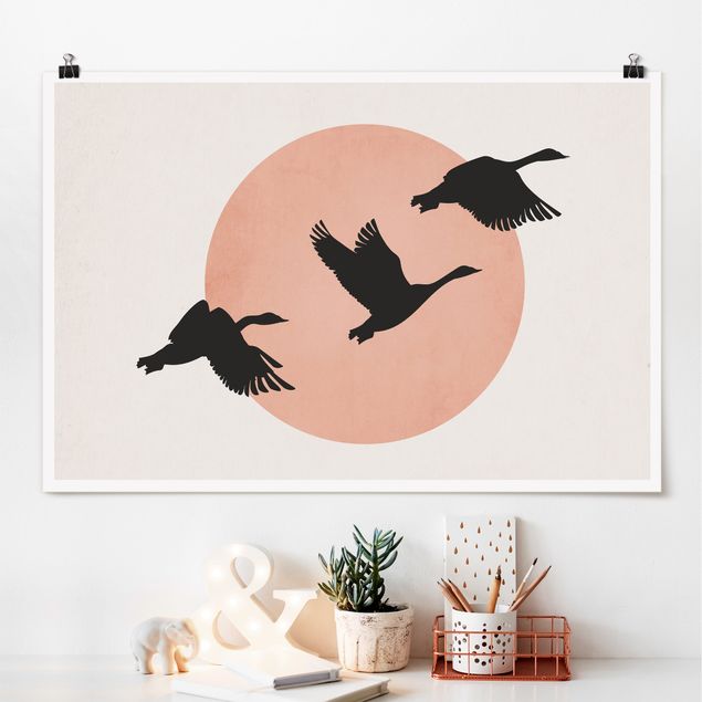 Wandbilder Tiere Vögel vor rosa Sonne III