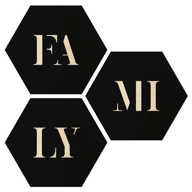 Hexagon Bild Holz 3-teilig - Buchstaben FAMILY Weiß Set I