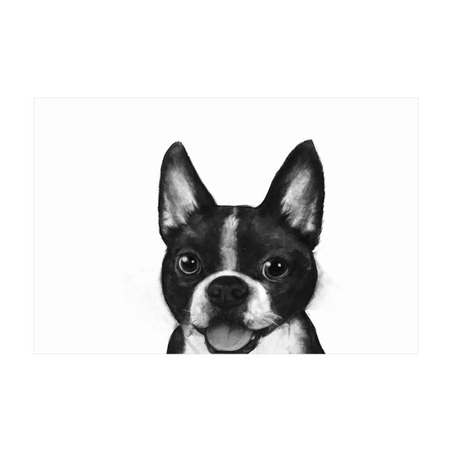 Teppich schwarz-weiß Illustration Hund Boston Schwarz Weiß Malerei