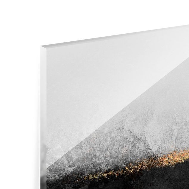 Spritzschutz Glas - Abstrakter Goldener Horizont Schwarz Weiß - Querformat - 2:1