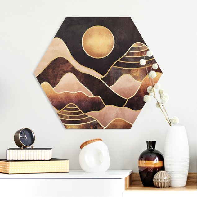 Hexagon Bild Forex - Goldene Sonne abstrakte Berge