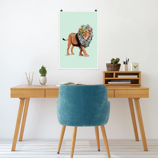 Kunstkopie Poster Löwe mit Sukkulenten