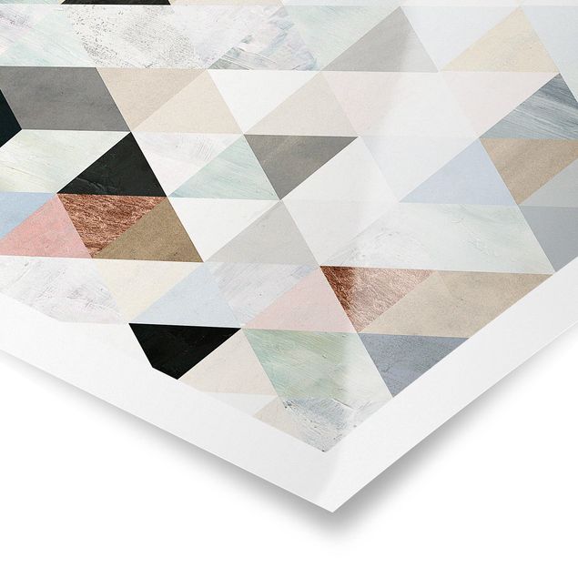 Poster - Aquarell-Mosaik mit Dreiecken I - Querformat 2:3