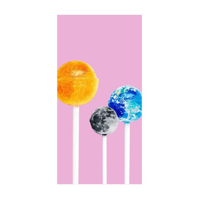 Pinker Teppich Lollipops mit Planeten