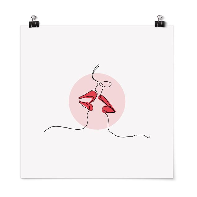 Poster - Lippen Kuss Line Art - Quadrat 1:1