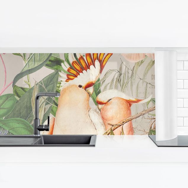 Küchenrückwand Tiere Colonial Style Collage - Rosa Kakadu