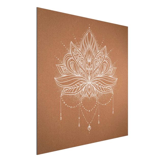 Schöne Wandbilder Boho Lotusblüte weiß Korkoptik