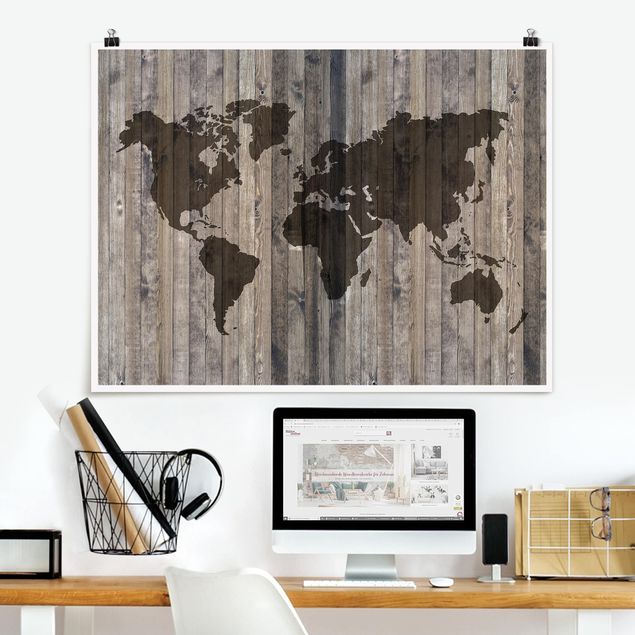 Weltkarte Wandposter Holz Weltkarte