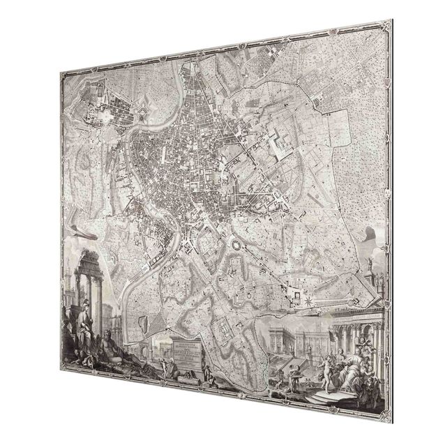 Aluminium Print gebürstet - Vintage Stadtplan Rom - Querformat 3:4