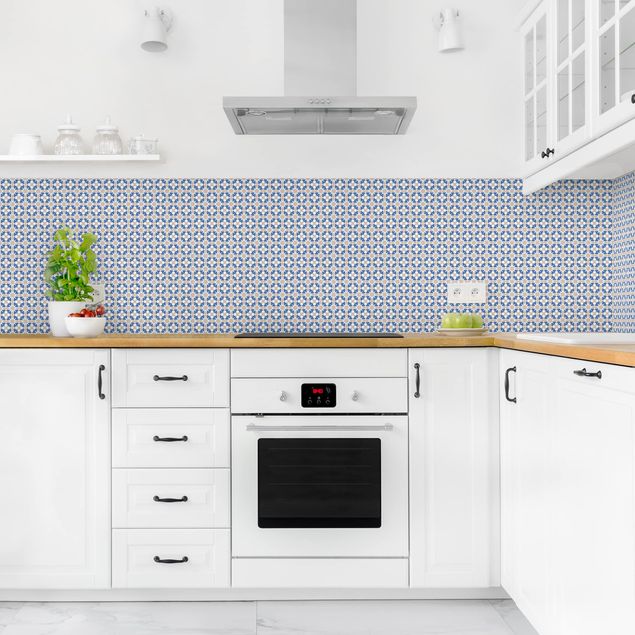 Rückwand Küche Fliesenoptik Orientalisches Muster mit blauen Sternen