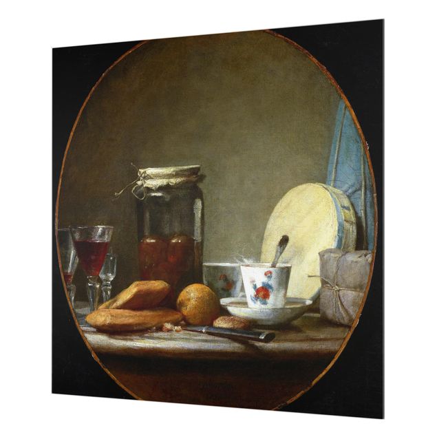 Glas Spritzschutz - Jean-Baptiste Siméon Chardin - Glas mit Aprikosen - Quadrat - 1:1