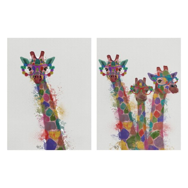 Leinwandbilder Tier Regenbogen Splash Giraffen Set I
