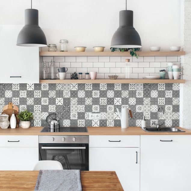Küchenrückwand Fliesenoptik Fliesen Mustermix Grau Weiß