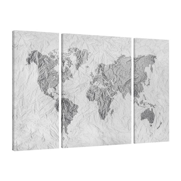 Wandbilder Wohnzimmer modern Papier Weltkarte Weiß Grau
