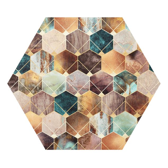 Hexagon Bild Forex - Türkise Geometrie goldenes Art Deco